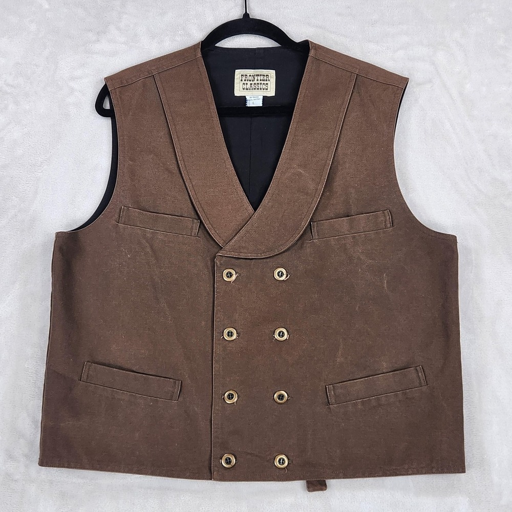 Frontier Classics Vest Mens Large Brown Canvas Shawl Double Breasted Western